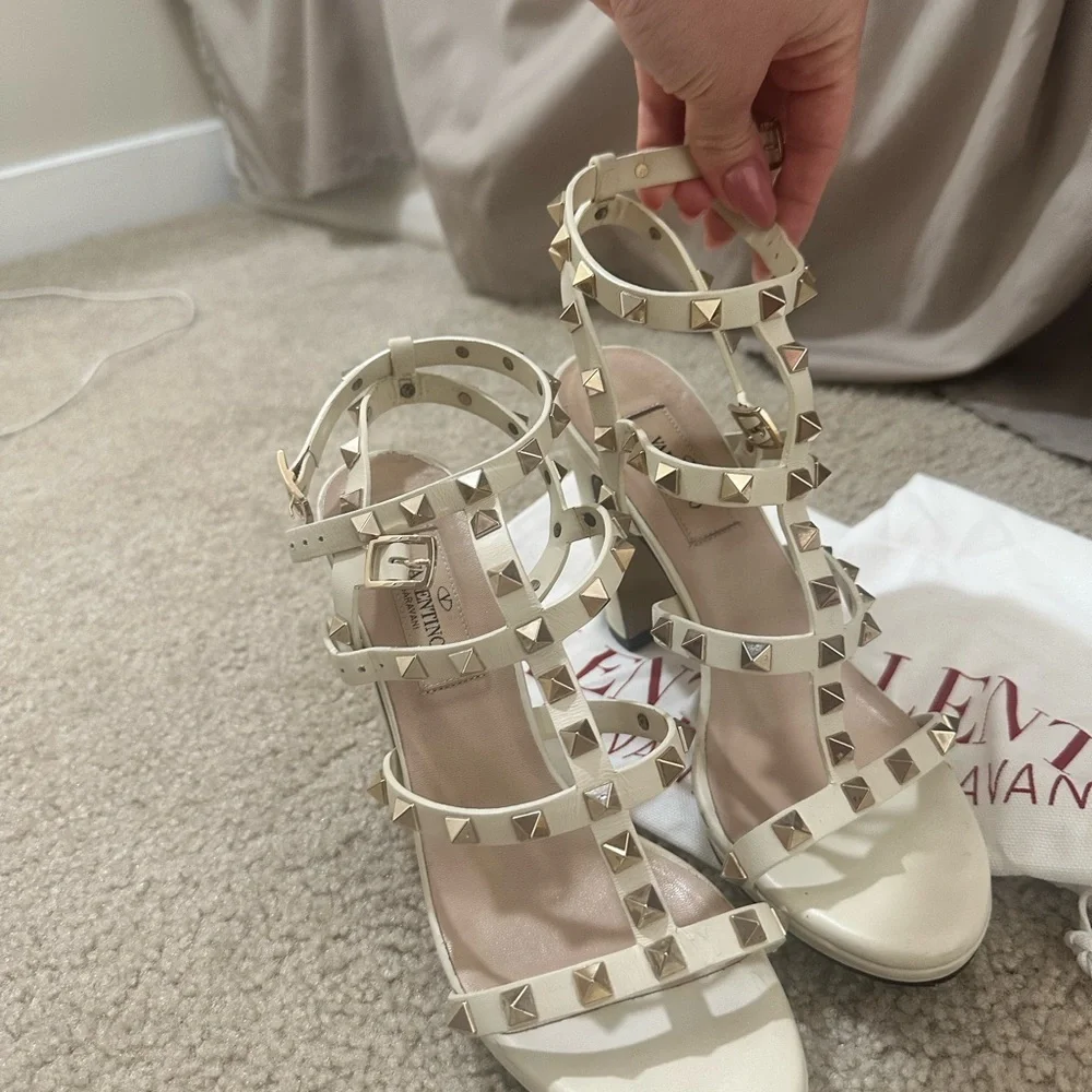 Valentino Cream Rockstud Strappy High Heel Sandals - Picture 10 of 10